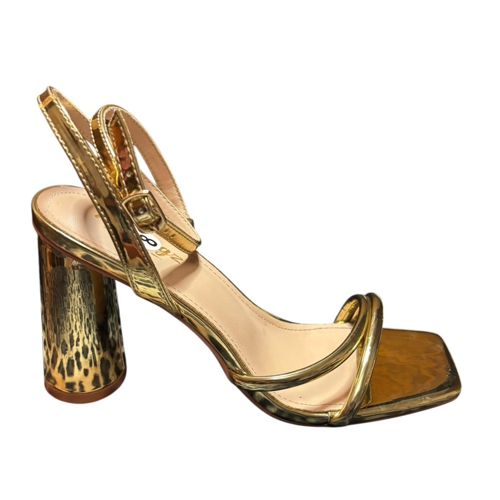 RIBONGZ Elegant Gold Strappy Women's Heels